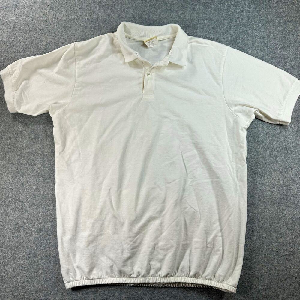 Vintage LL Bean Cycling Jersey Mens L White Polo 3 Pocket Made USA Bike Shirt